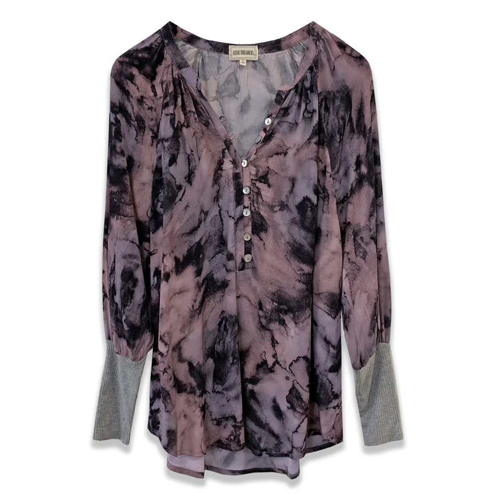 Tie Dye Button Front Crew Neck Sweatshirt | MAUVE